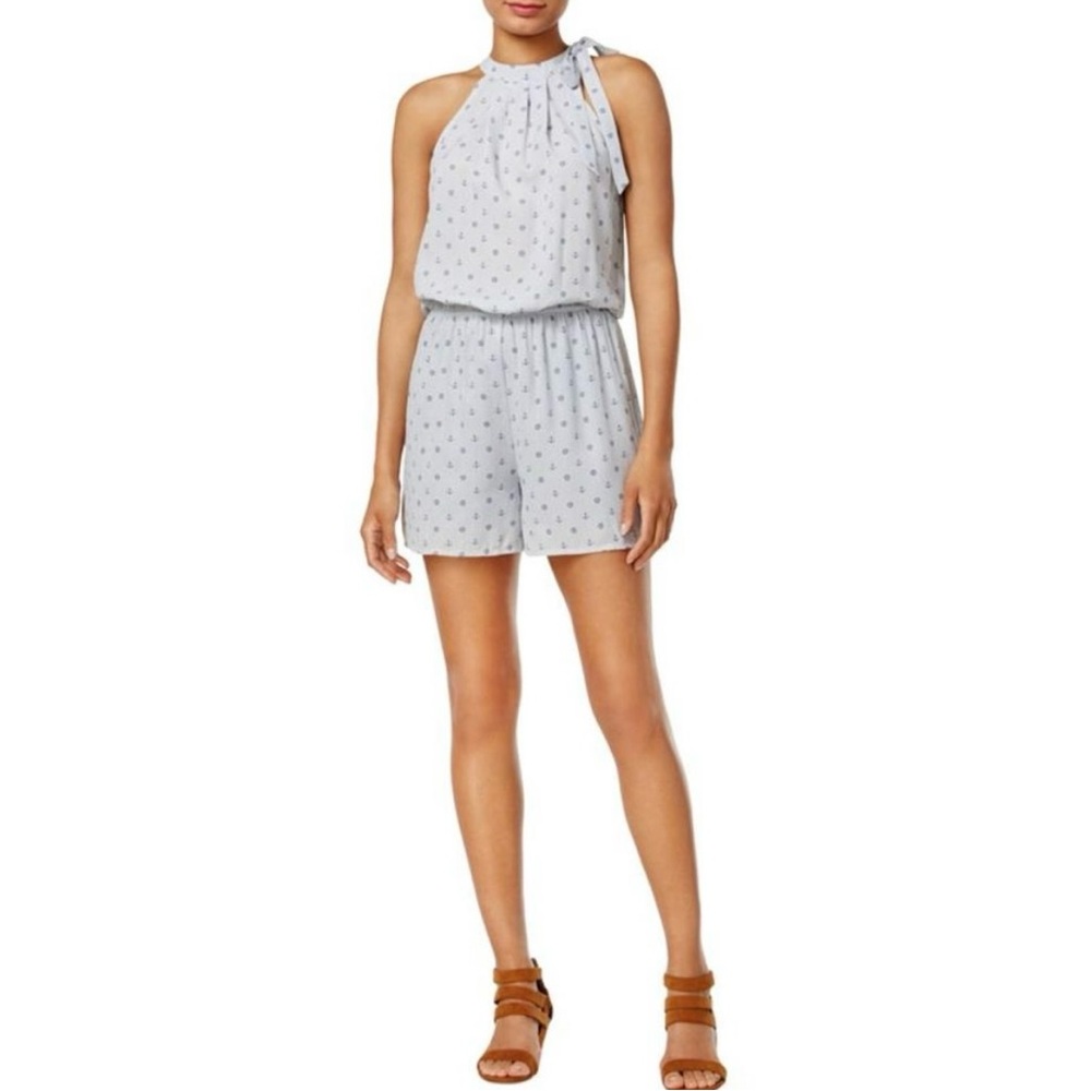 Madison Jules Blue Notte Gingham Print Romper . Never used.